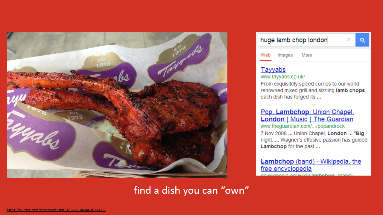 Tayyabs show up as a top search result for “largest lamb chops in London”