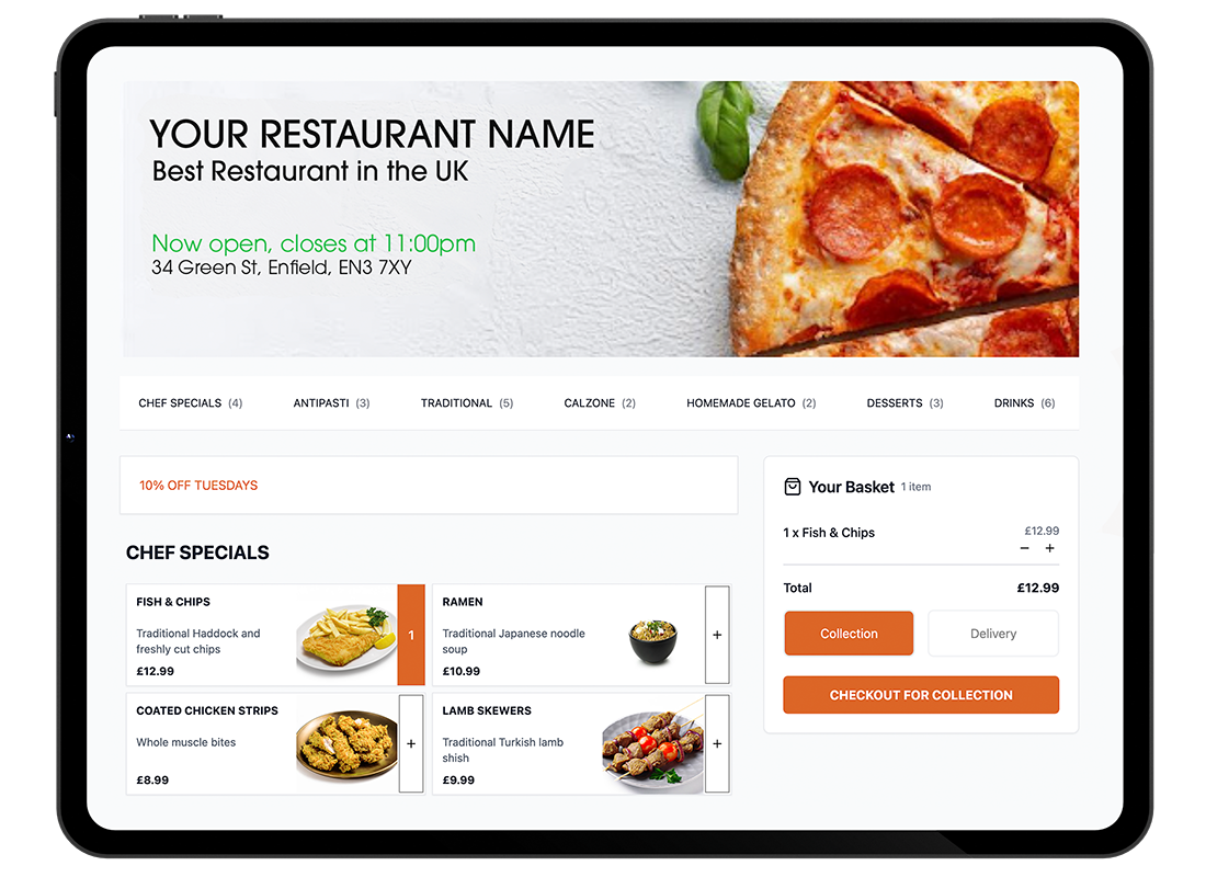 Modern restaurant interior with professional kitchen equipment